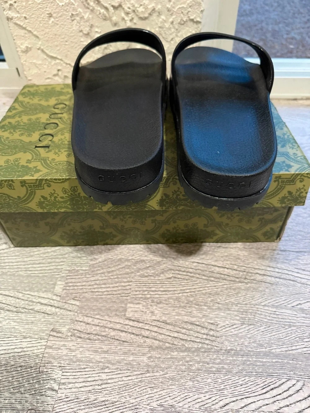 Gucci Black Slides with Green and Red Stripes